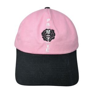 Primitive Slideback Hat Pink One Size Adjustable Embroidered Floral Cotton